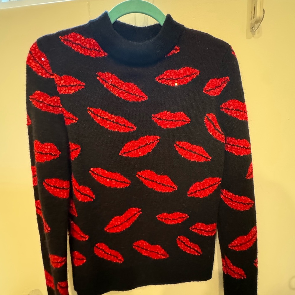Saint Laurent Black Sweater with Red Lip Pattern